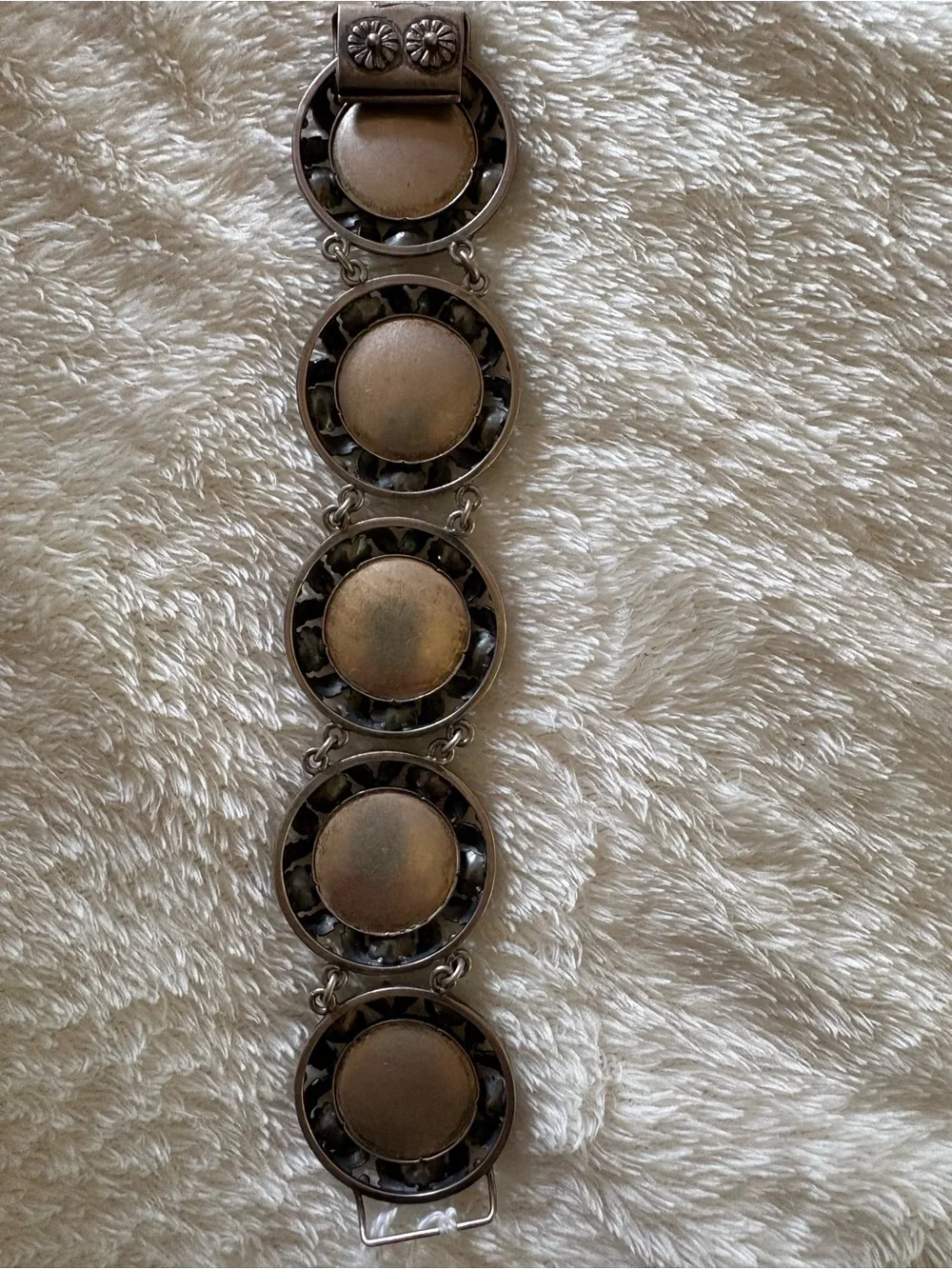 Vintage Cream Center Floral Medallion Bracelet and Clip-On Earrings Set